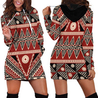 Vintage Bula Fiji Hoodie Dress Red Tapa Masi Motif LT9 - Polynesian Pride