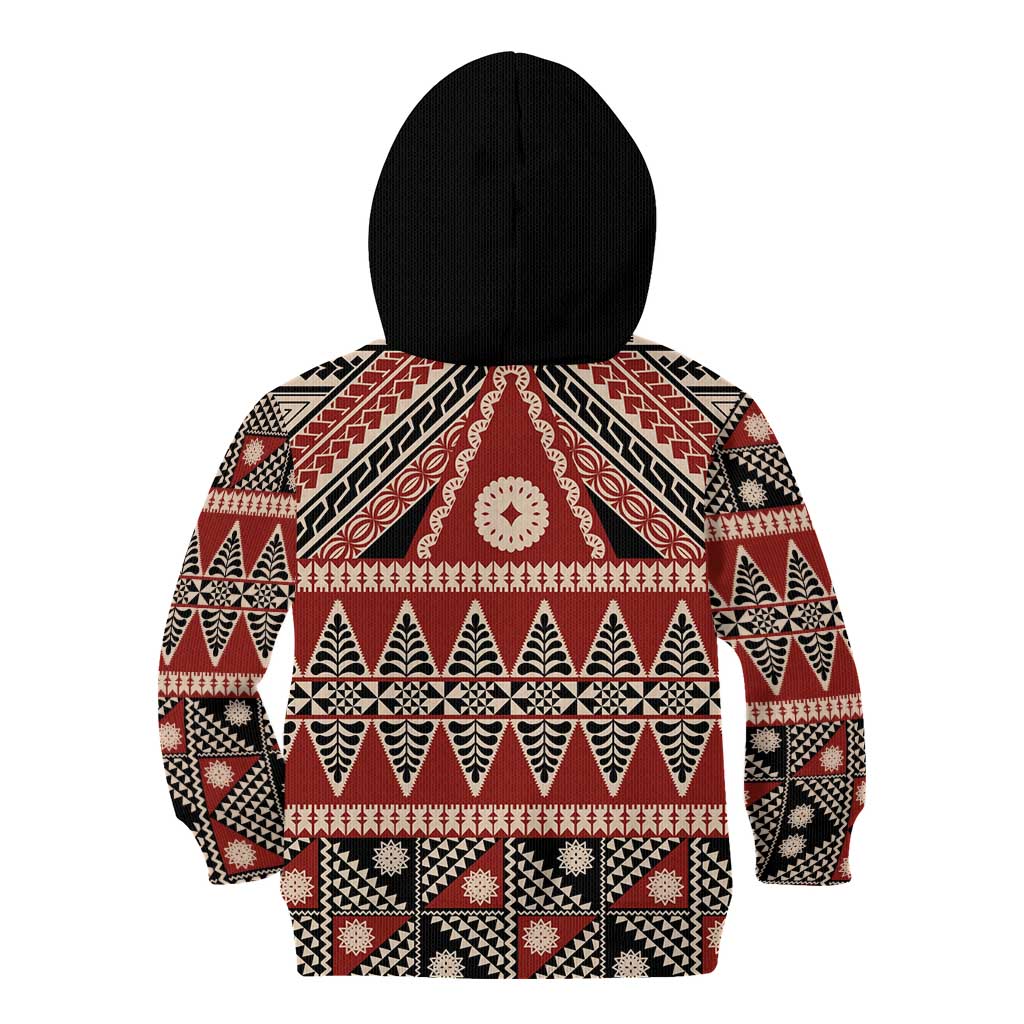Vintage Bula Fiji Kid Hoodie Red Tapa Masi Motif