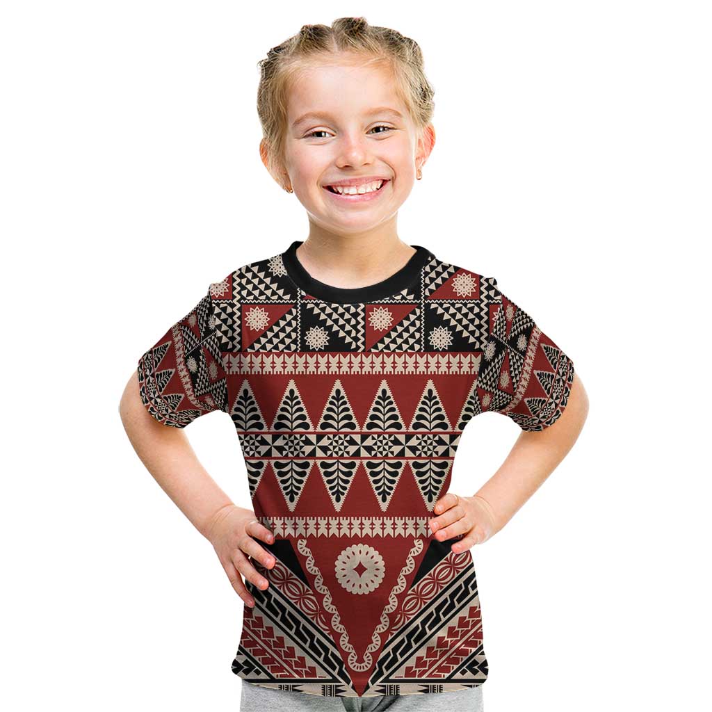 Vintage Bula Fiji Kid T Shirt Red Tapa Masi Motif