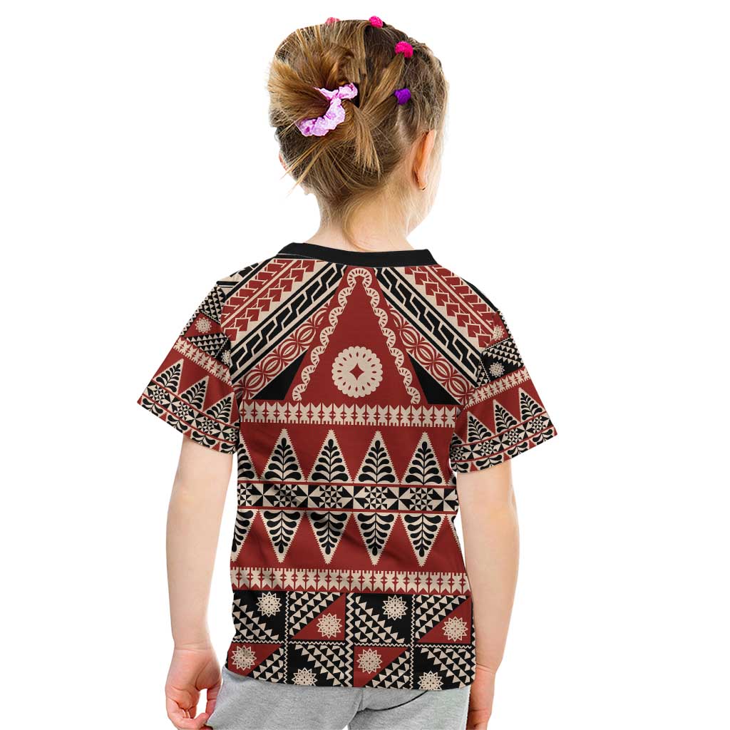 Vintage Bula Fiji Kid T Shirt Red Tapa Masi Motif