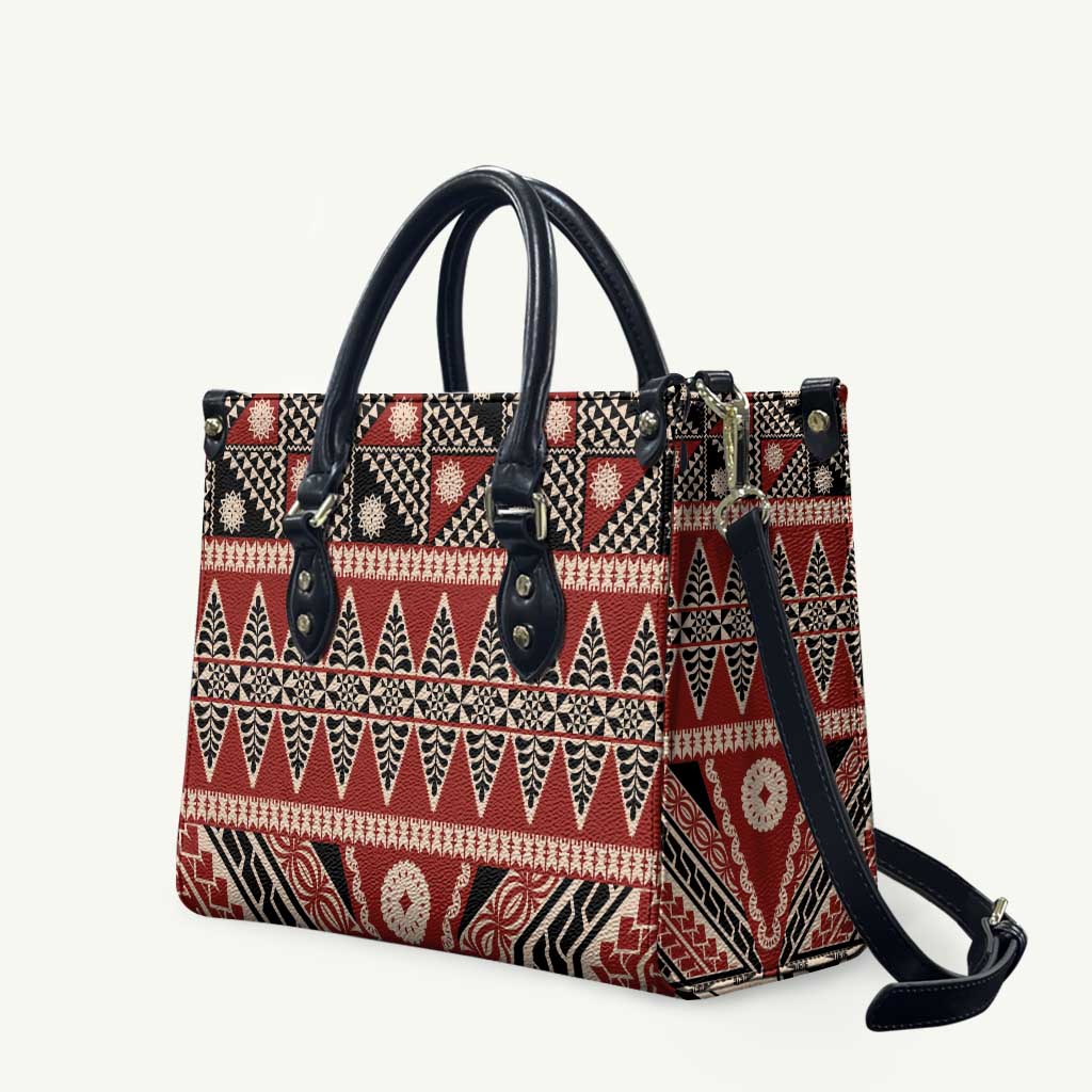 Vintage Bula Fiji Leather Bag Red Tapa Masi Motif - Polynesian Pride
