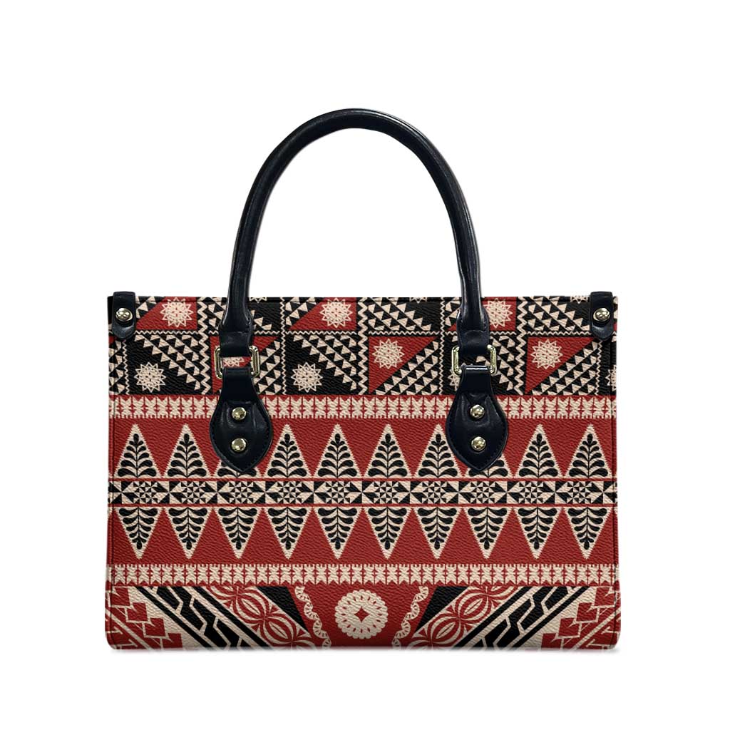 Vintage Bula Fiji Leather Bag Red Tapa Masi Motif - Polynesian Pride