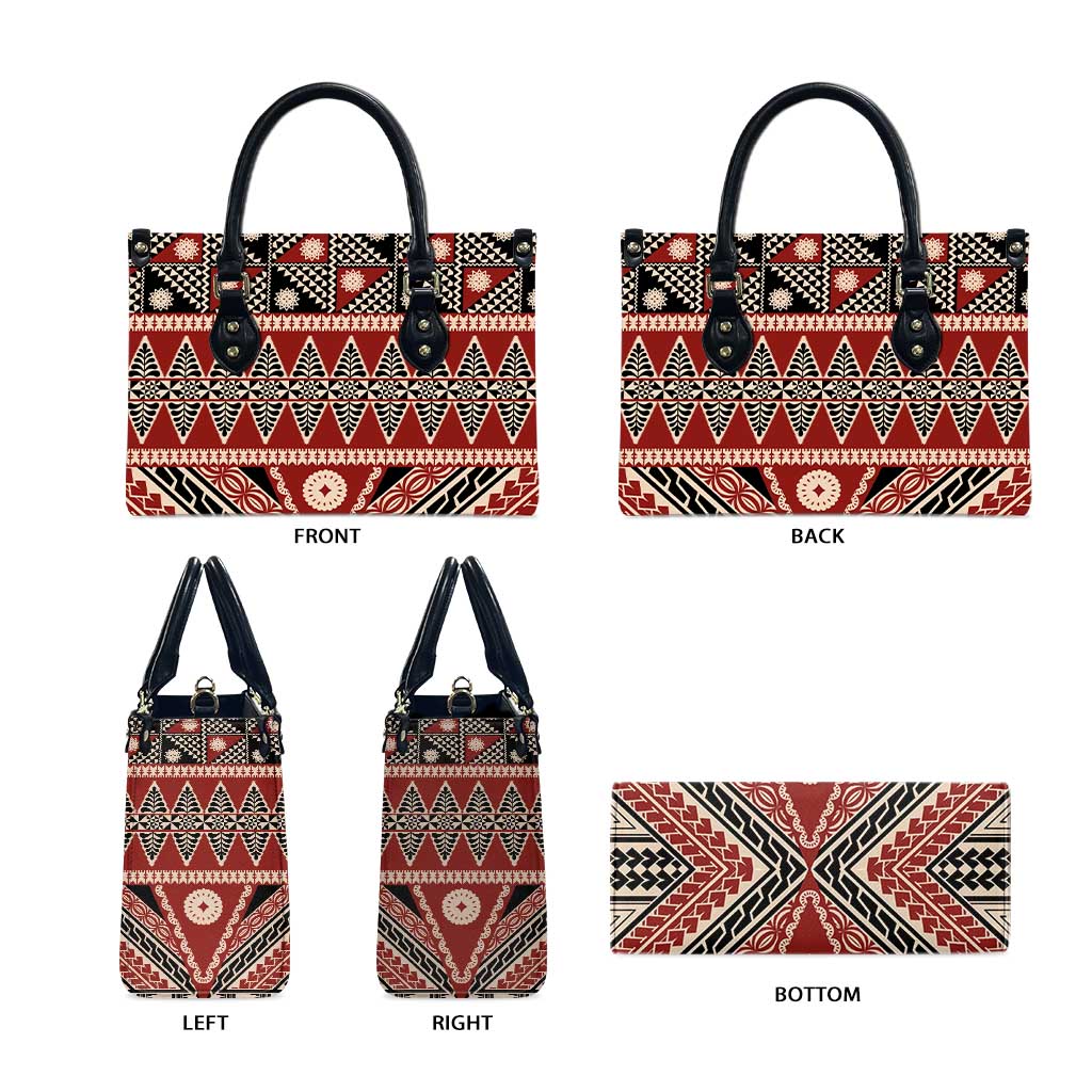 Vintage Bula Fiji Leather Bag Red Tapa Masi Motif - Polynesian Pride