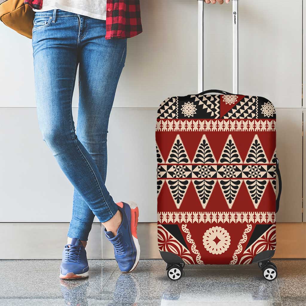 Vintage Bula Fiji Luggage Cover Red Tapa Masi Motif