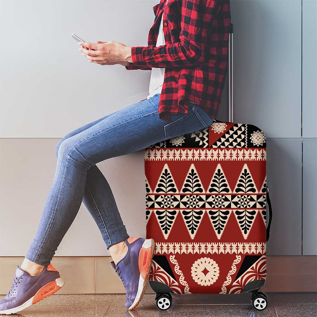 Vintage Bula Fiji Luggage Cover Red Tapa Masi Motif