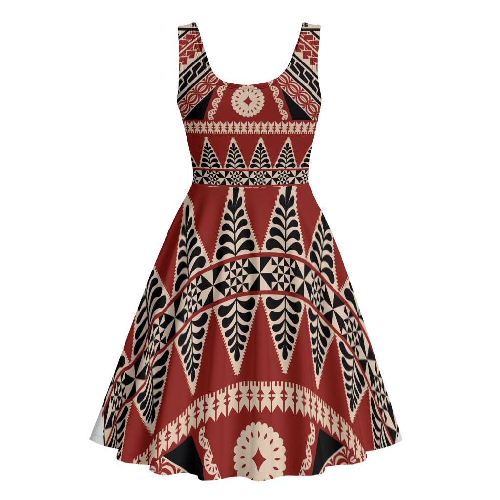 Vintage Bula Fiji Midi Dress Red Tapa Masi Motif - Polynesian Pride