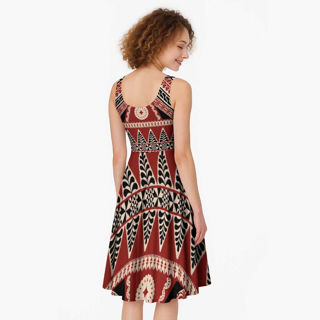 Vintage Bula Fiji Midi Dress Red Tapa Masi Motif - Polynesian Pride
