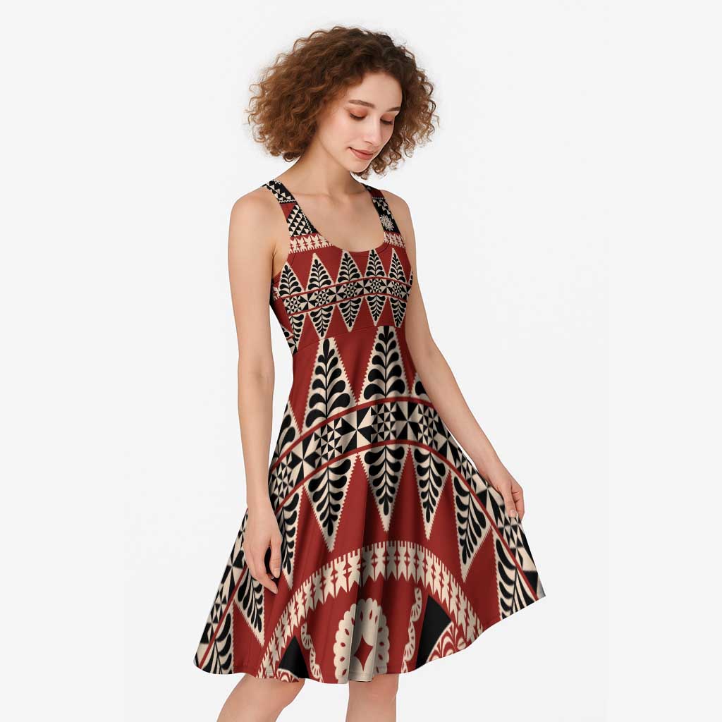 Vintage Bula Fiji Midi Dress Red Tapa Masi Motif - Polynesian Pride