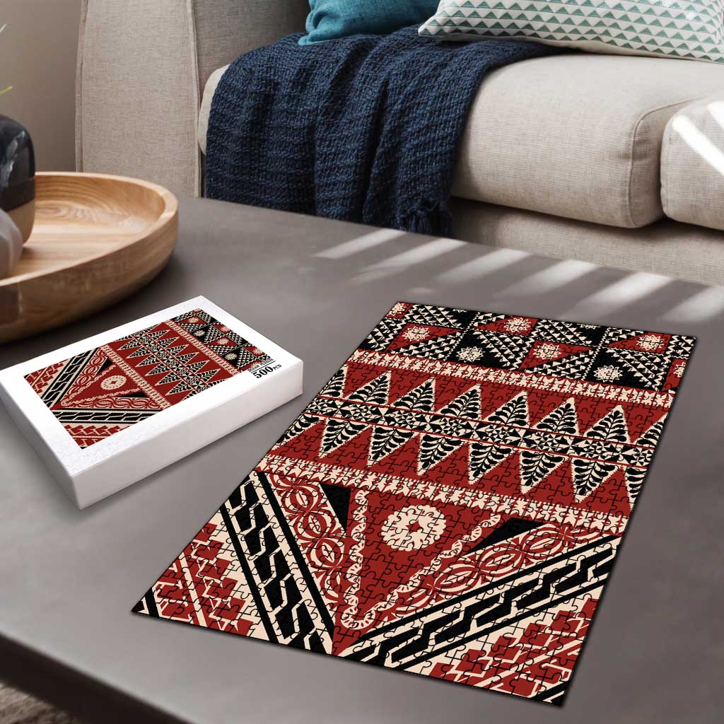 Vintage Bula Fiji Puzzle Red Tapa Masi Motif - Polynesian Pride