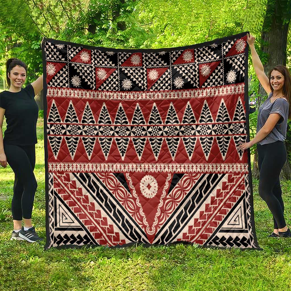 Vintage Bula Fiji Quilt Red Tapa Masi Motif