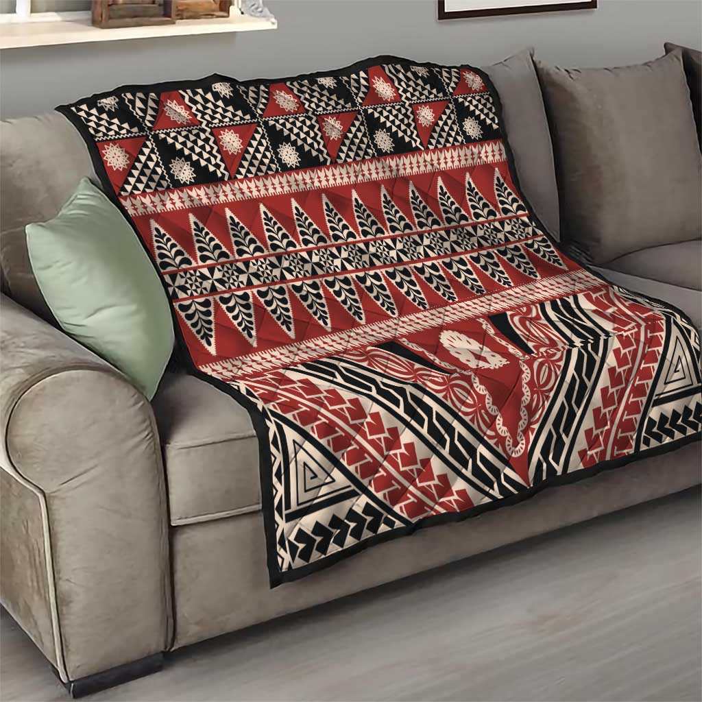 Vintage Bula Fiji Quilt Red Tapa Masi Motif