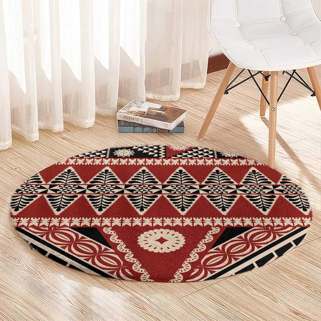 Vintage Bula Fiji Round Carpet Red Tapa Masi Motif