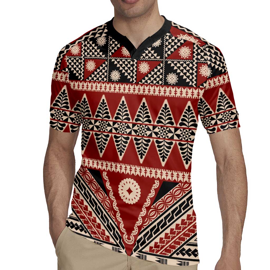 Vintage Bula Fiji Rugby Jersey Red Tapa Masi Motif