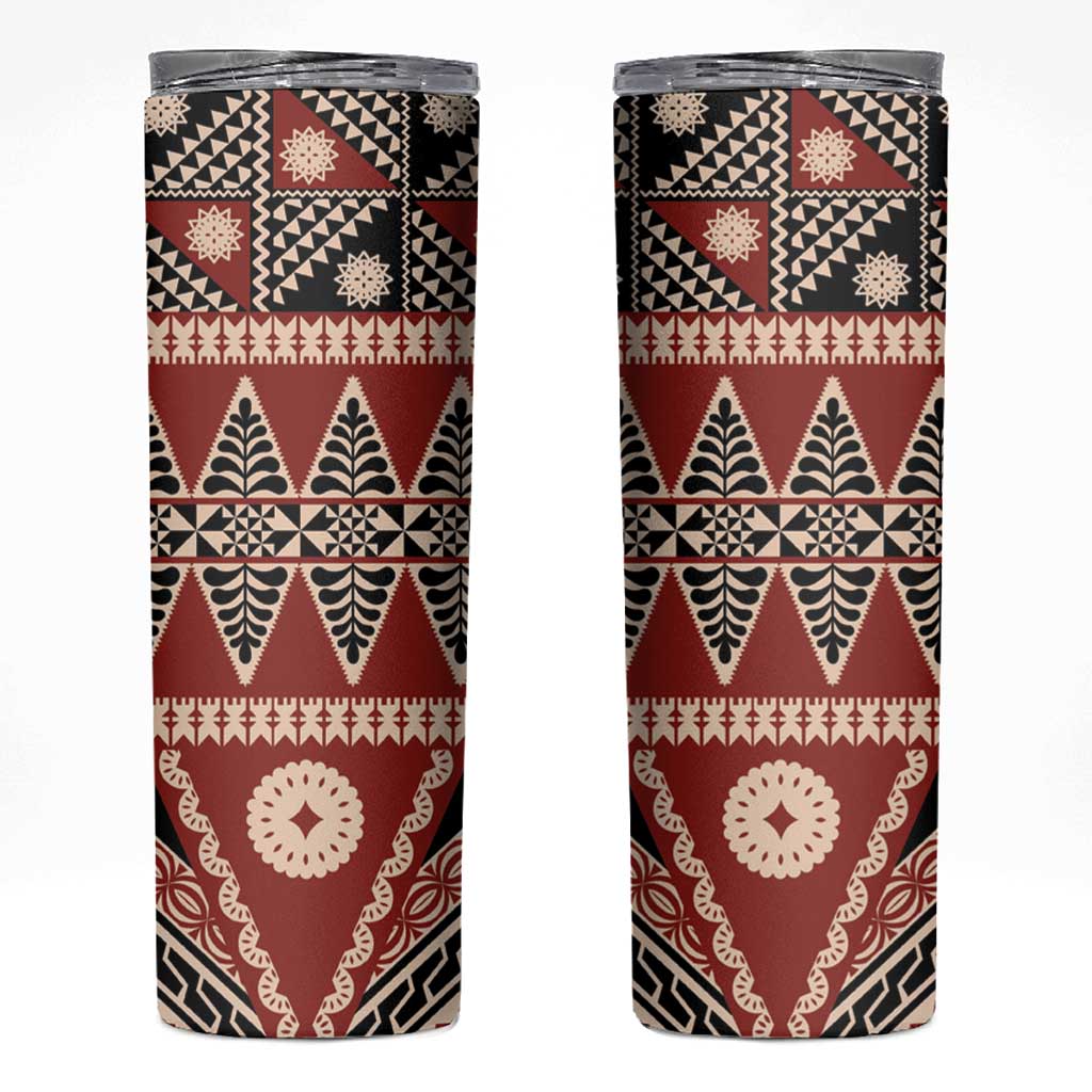 Vintage Bula Fiji Skinny Tumbler Red Tapa Masi Motif LT9 Red - Polynesian Pride