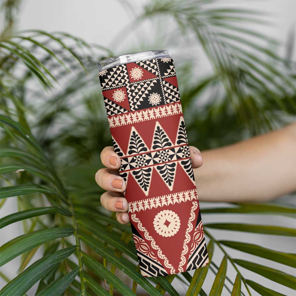 Vintage Bula Fiji Skinny Tumbler Red Tapa Masi Motif LT9 - Polynesian Pride
