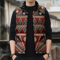 Vintage Bula Fiji Sleeveless Puffer Jacket Red Tapa Masi Motif - Polynesian Pride