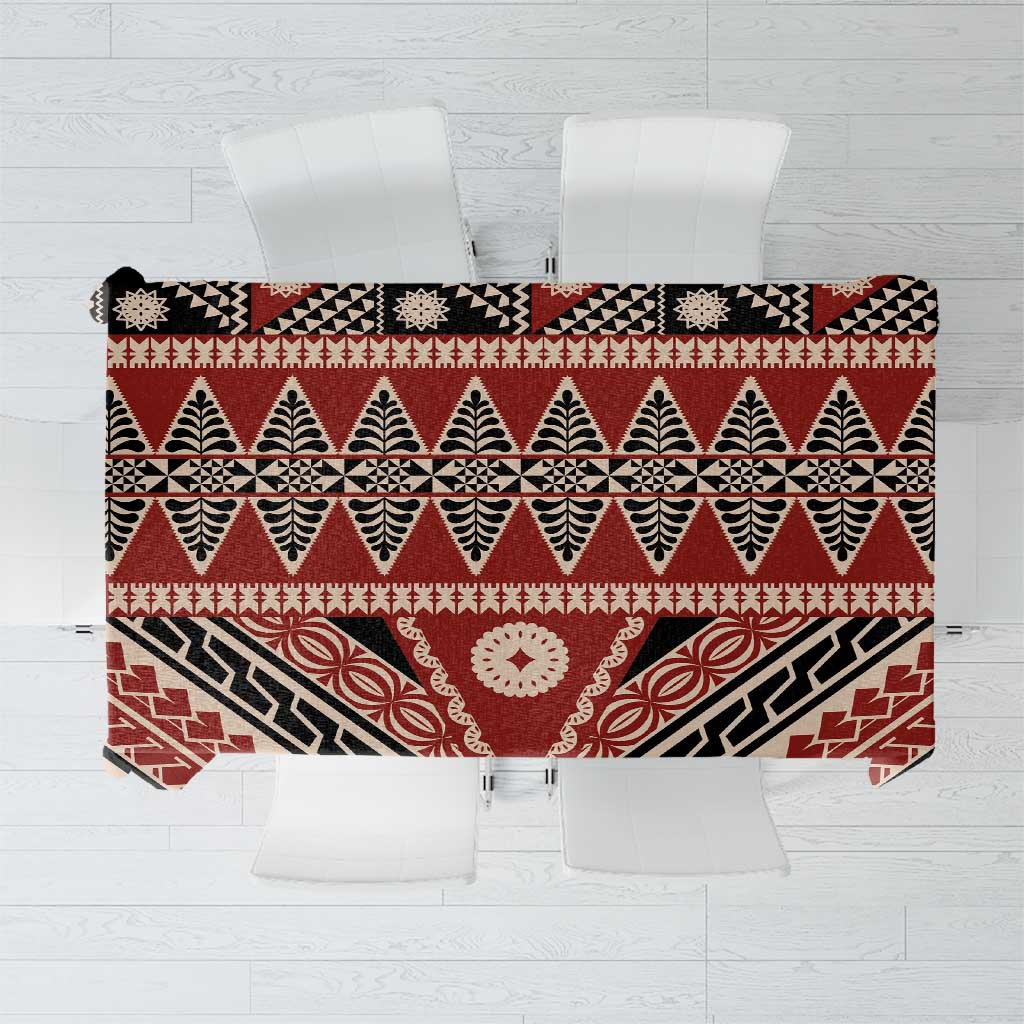 Vintage Bula Fiji Tablecloth Red Tapa Masi Motif