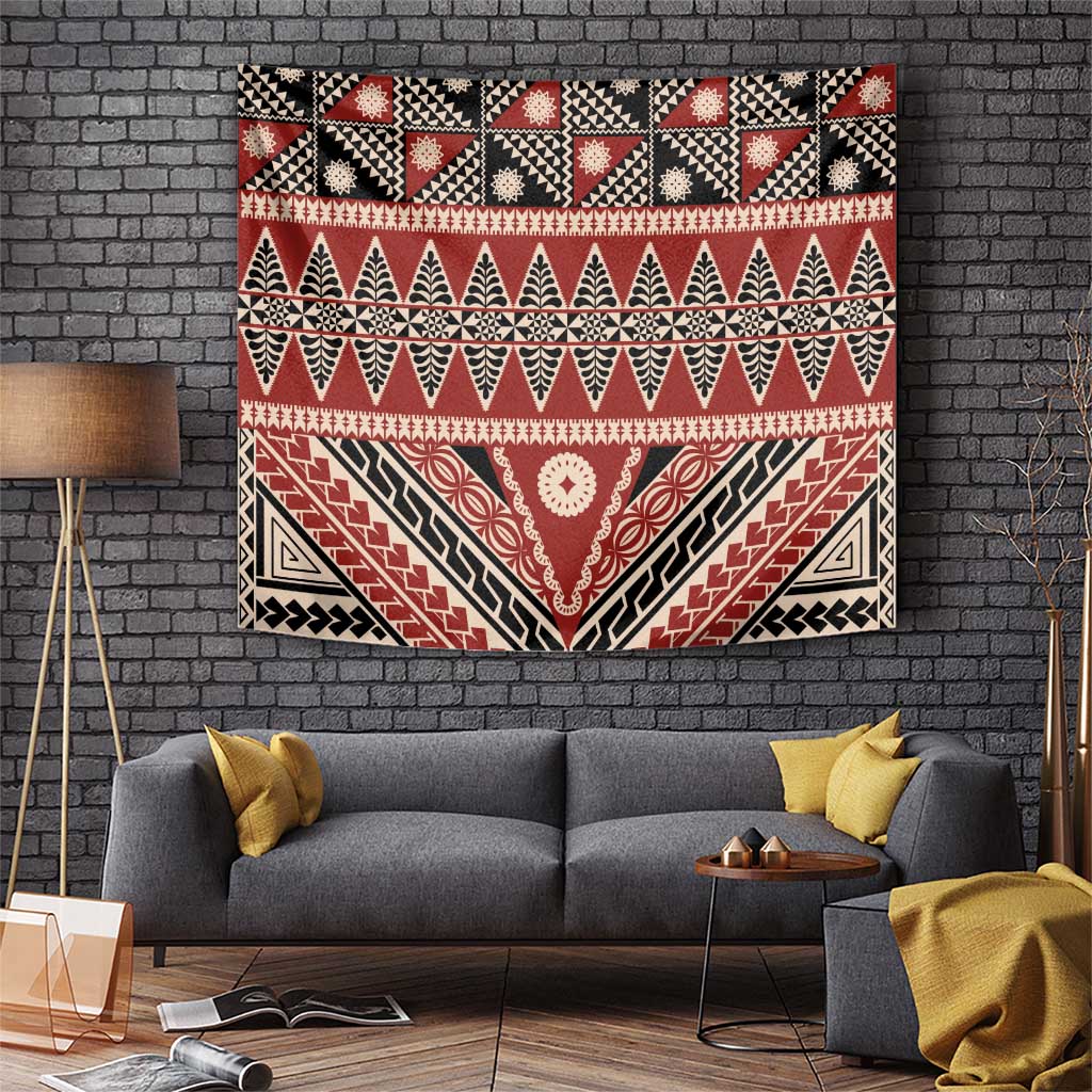 Vintage Bula Fiji Tapestry Red Tapa Masi Motif