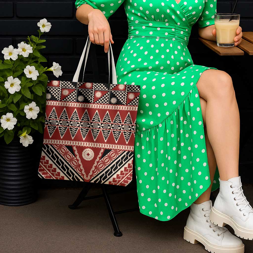 Vintage Bula Fiji Tote Bag Red Tapa Masi Motif - Polynesian Pride