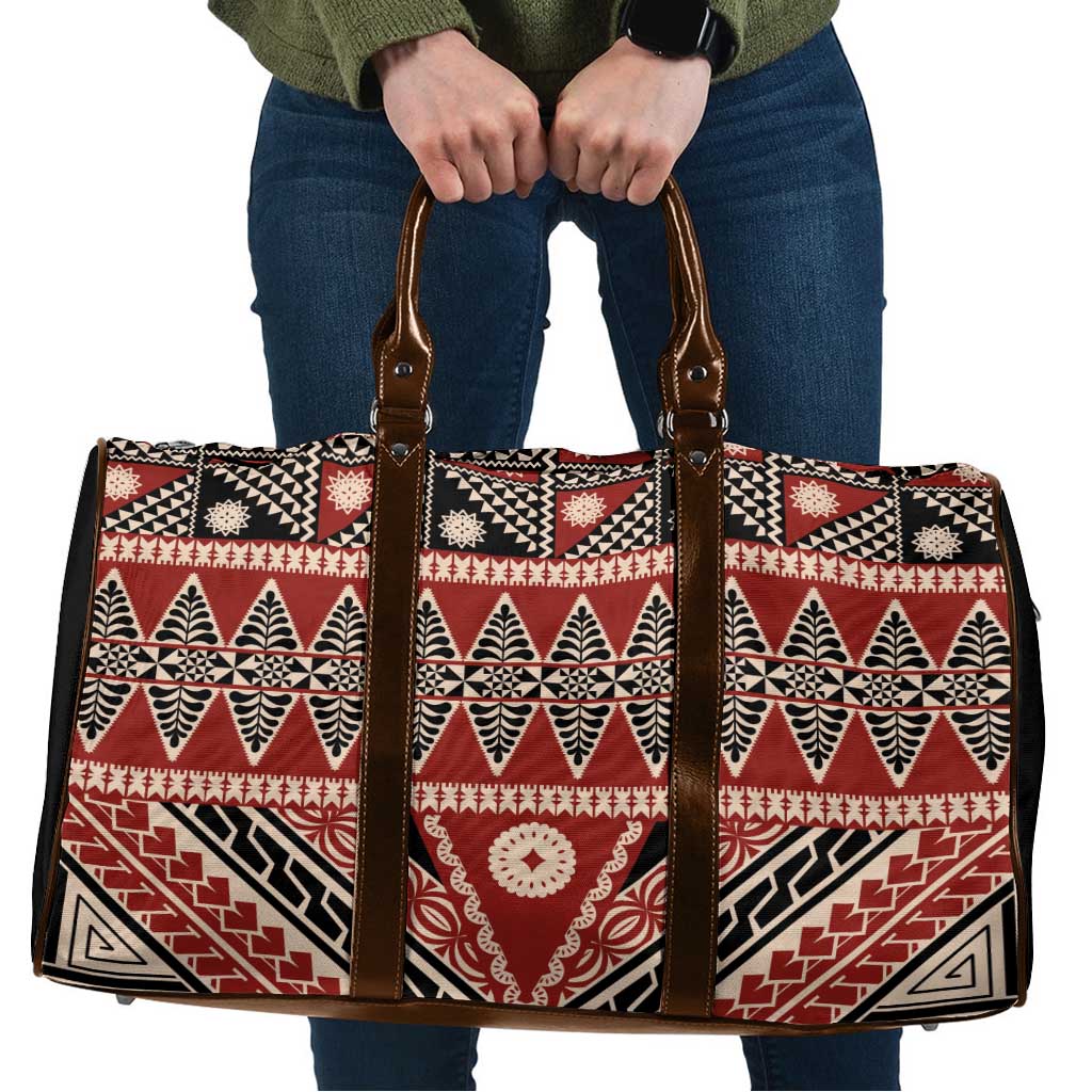Vintage Bula Fiji Travel Bag Red Tapa Masi Motif - Polynesian Pride