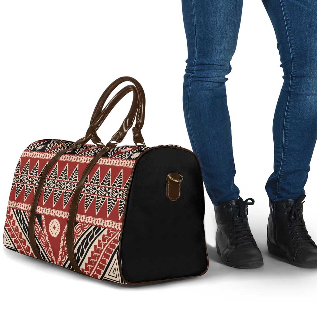 Vintage Bula Fiji Travel Bag Red Tapa Masi Motif - Polynesian Pride