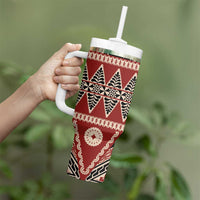 Vintage Bula Fiji Tumbler With Handle Red Tapa Masi Motif