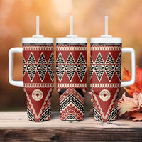 Vintage Bula Fiji Tumbler With Handle Red Tapa Masi Motif