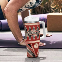 Vintage Bula Fiji Tumbler With Handle Red Tapa Masi Motif