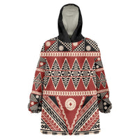 Vintage Bula Fiji Wearable Blanket Hoodie Red Tapa Masi Motif LT9 One Size Red - Polynesian Pride