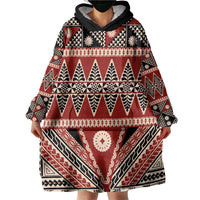 Vintage Bula Fiji Wearable Blanket Hoodie Red Tapa Masi Motif LT9 - Polynesian Pride