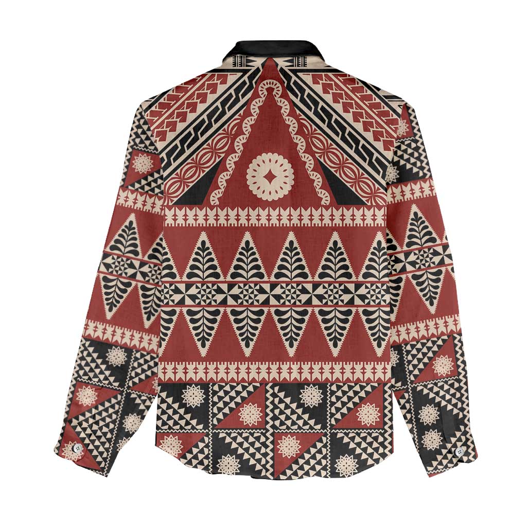 Vintage Bula Fiji Women Casual Shirt Red Tapa Masi Motif LT9 - Polynesian Pride