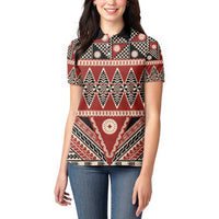 Vintage Bula Fiji Women Polo Shirt Red Tapa Masi Motif LT9 - Polynesian Pride