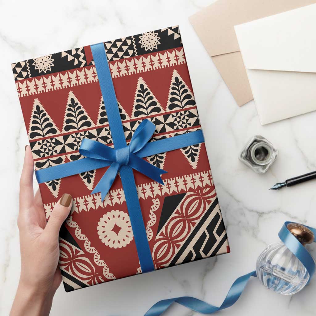 Vintage Bula Fiji Wrapping Paper Red Tapa Masi Motif - Polynesian Pride