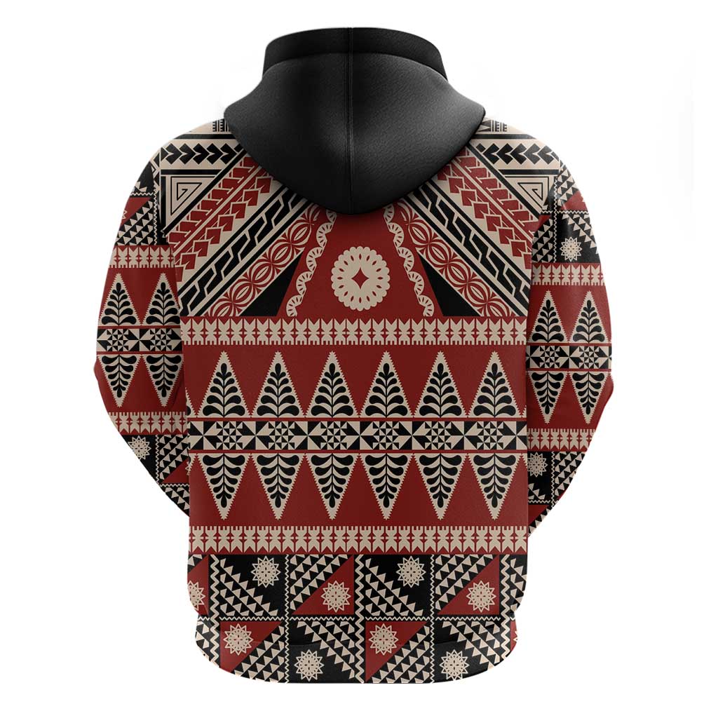 Vintage Bula Fiji Zip Hoodie Red Tapa Masi Motif