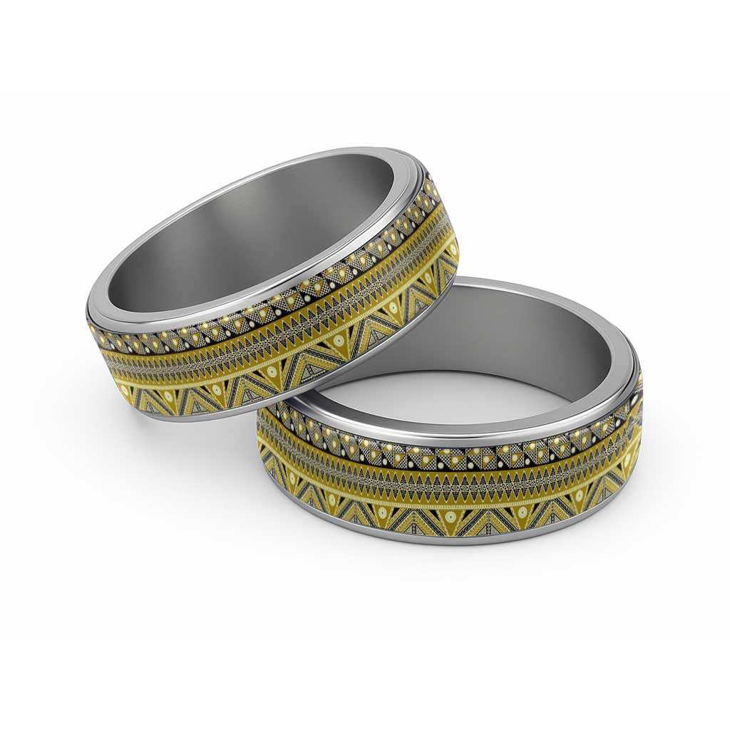 Vintage Bula Fiji Classic Ring Yellow Tapa Motif Fiji Masi Tribal LT9 Sliver Yellow - Polynesian Pride