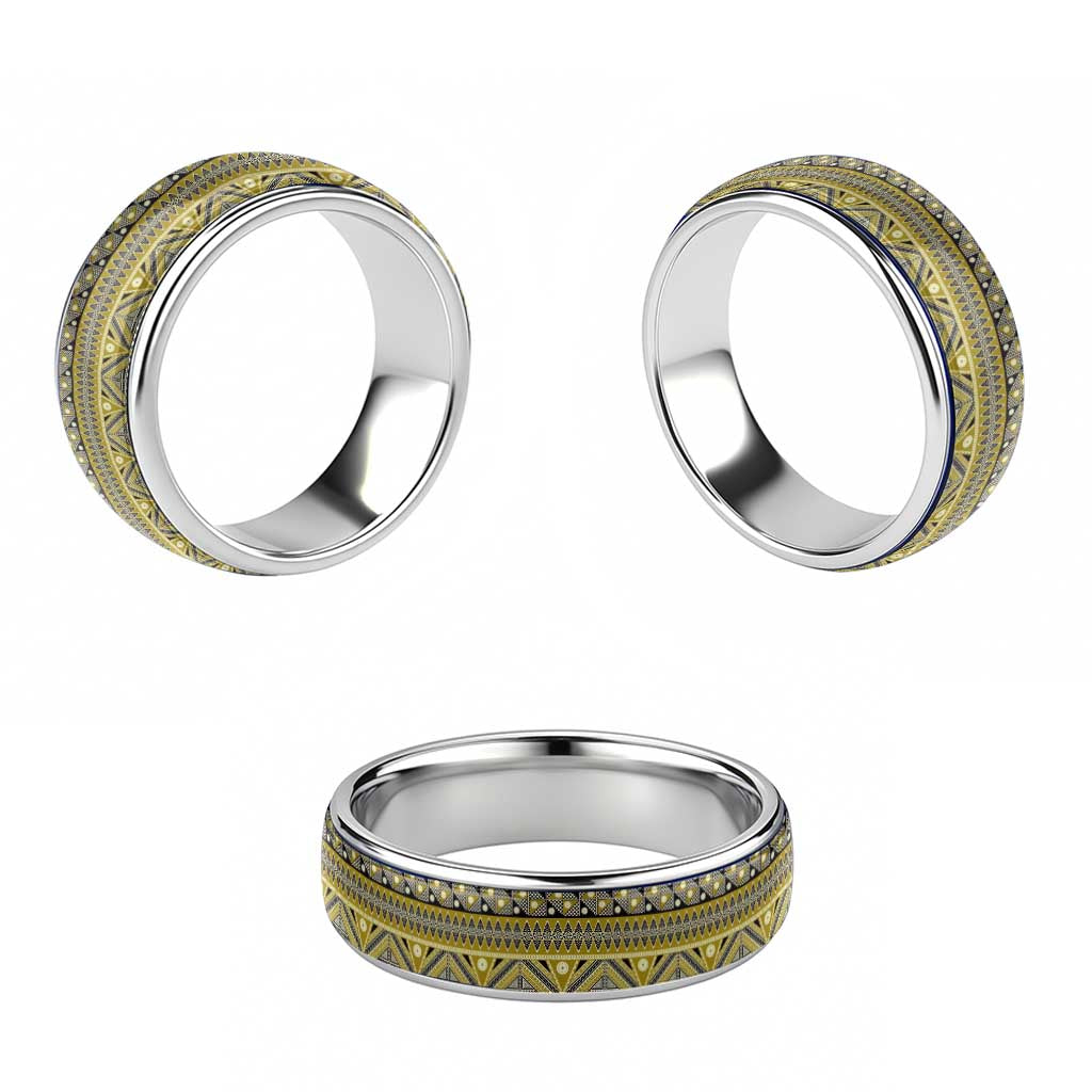 Vintage Bula Fiji Classic Ring Yellow Tapa Motif Fiji Masi Tribal LT9 - Polynesian Pride