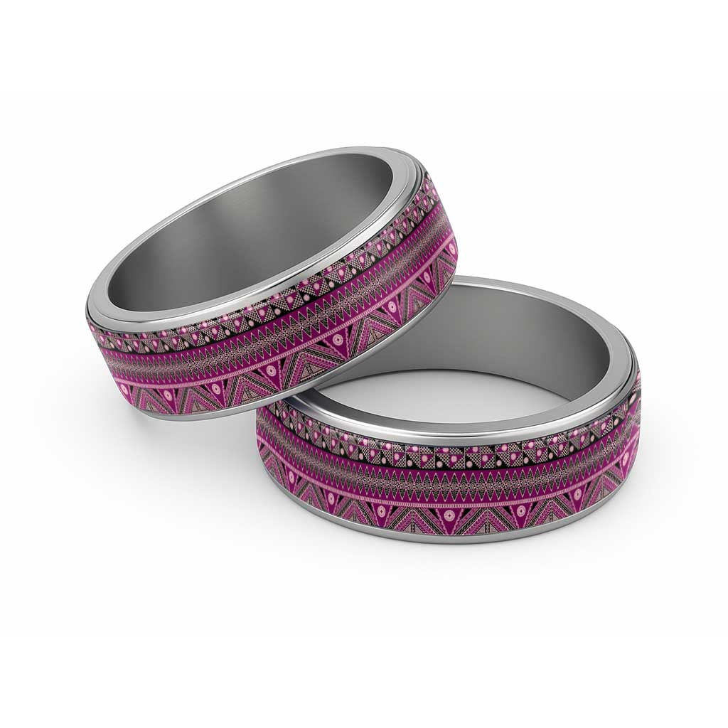 Vintage Bula Fiji Classic Ring Pink Tapa Motif Fiji Masi Tribal - Polynesian Pride
