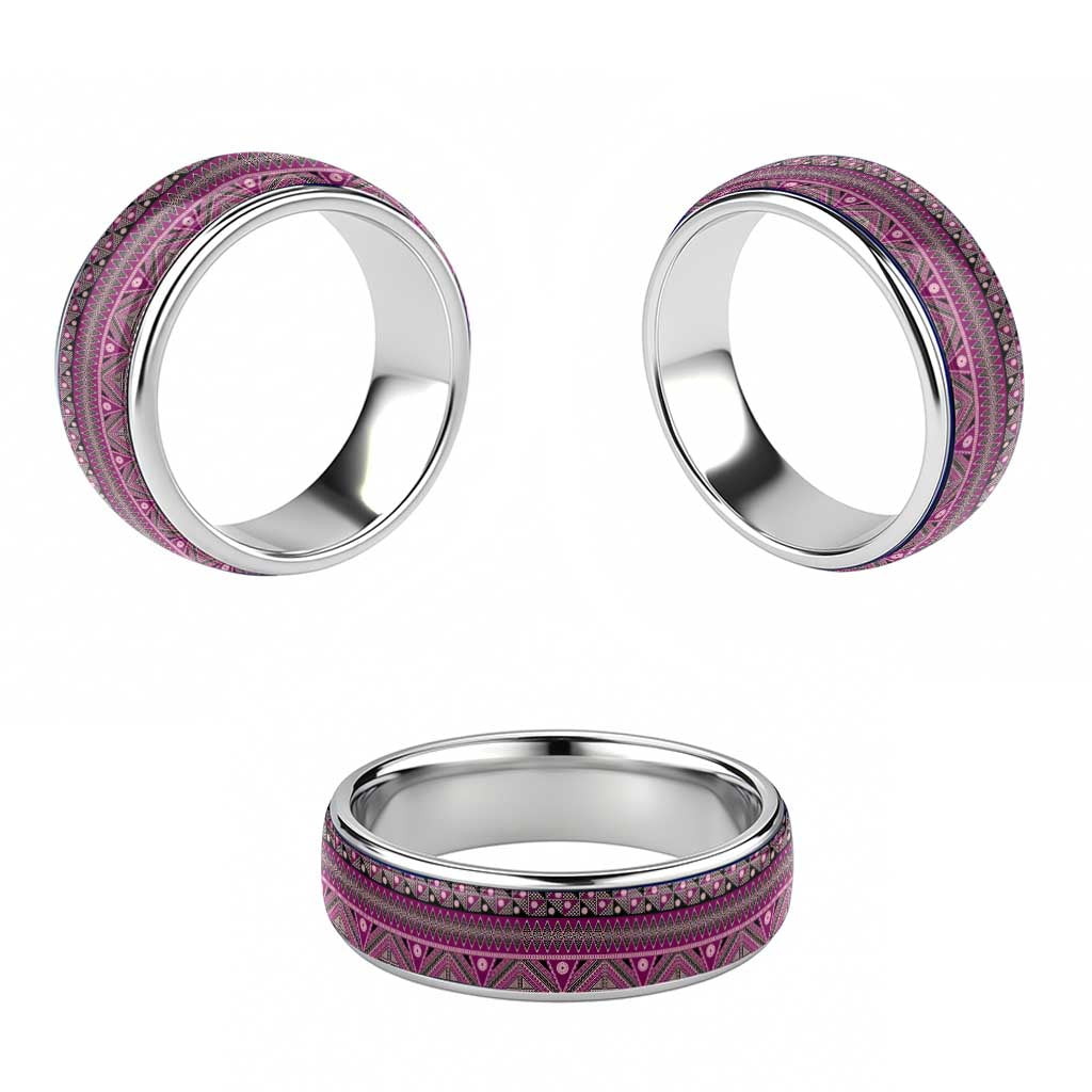 Vintage Bula Fiji Classic Ring Pink Tapa Motif Fiji Masi Tribal LT9 - Polynesian Pride
