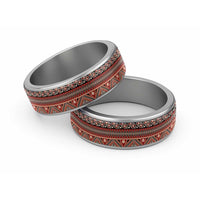 Vintage Bula Fiji Classic Ring Red Tapa Motif Fiji Masi Tribal LT9 Sliver Red - Polynesian Pride