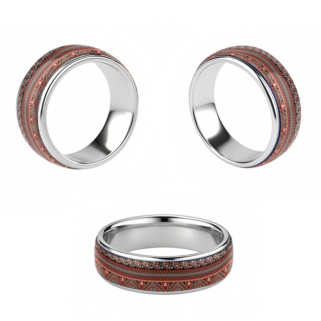 Vintage Bula Fiji Classic Ring Red Tapa Motif Fiji Masi Tribal LT9 - Polynesian Pride