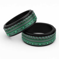 Vintage Bula Fiji Spinner Ring Green Tapa Motif Fiji Masi Tribal LT9 Black Green - Polynesian Pride