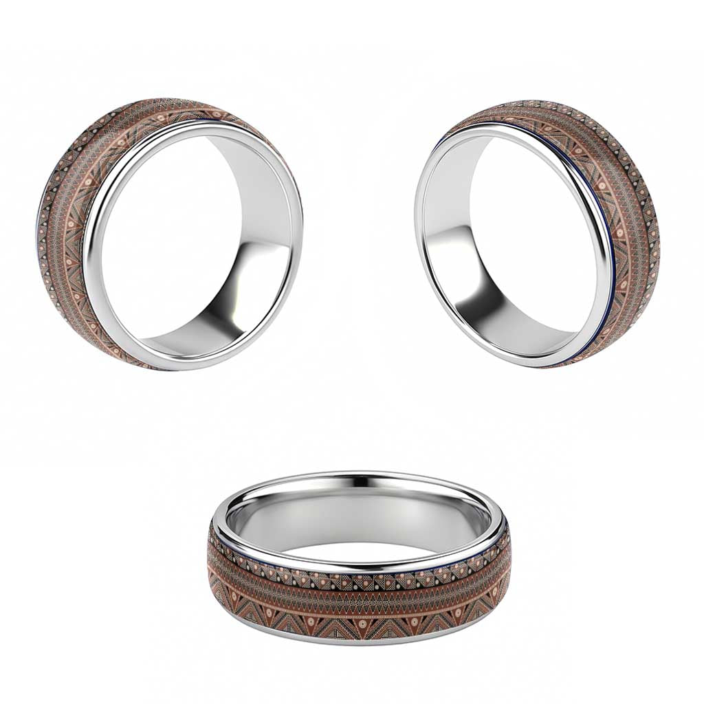 Vintage Bula Fiji Classic Ring Brown Tapa Motif Fiji Masi Tribal LT9 - Polynesian Pride