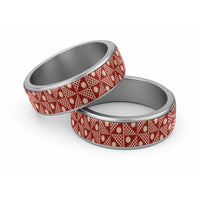 Vintage Bula Fiji Classic Ring Red Tapa Motif Traditional Island Masi LT9 Sliver Red - Polynesian Pride