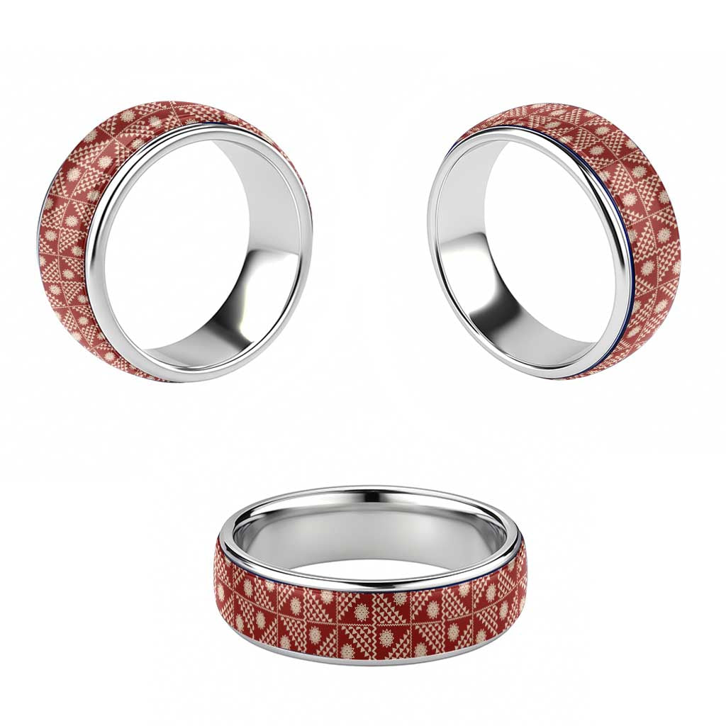 Vintage Bula Fiji Classic Ring Red Tapa Motif Traditional Island Masi LT9 - Polynesian Pride