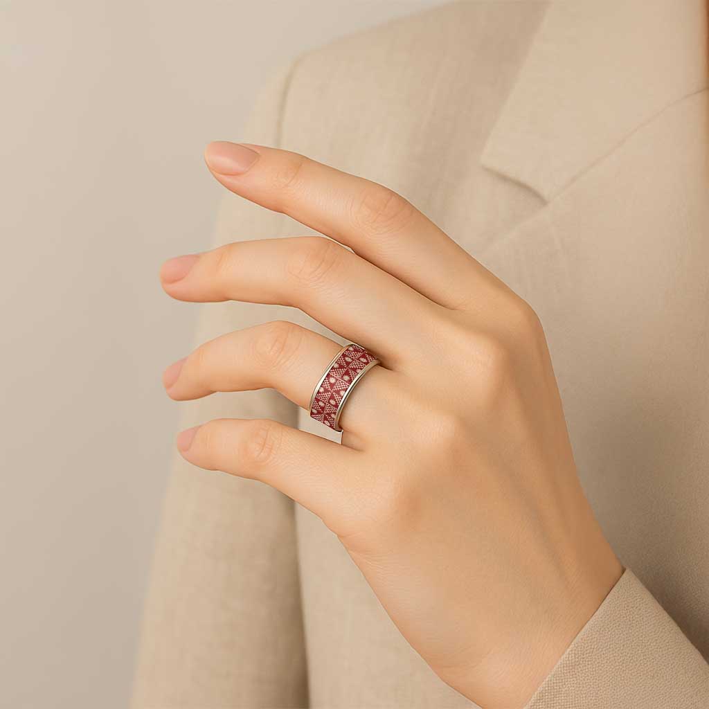 Vintage Bula Fiji Classic Ring Red Tapa Motif Traditional Island Masi LT9 - Polynesian Pride