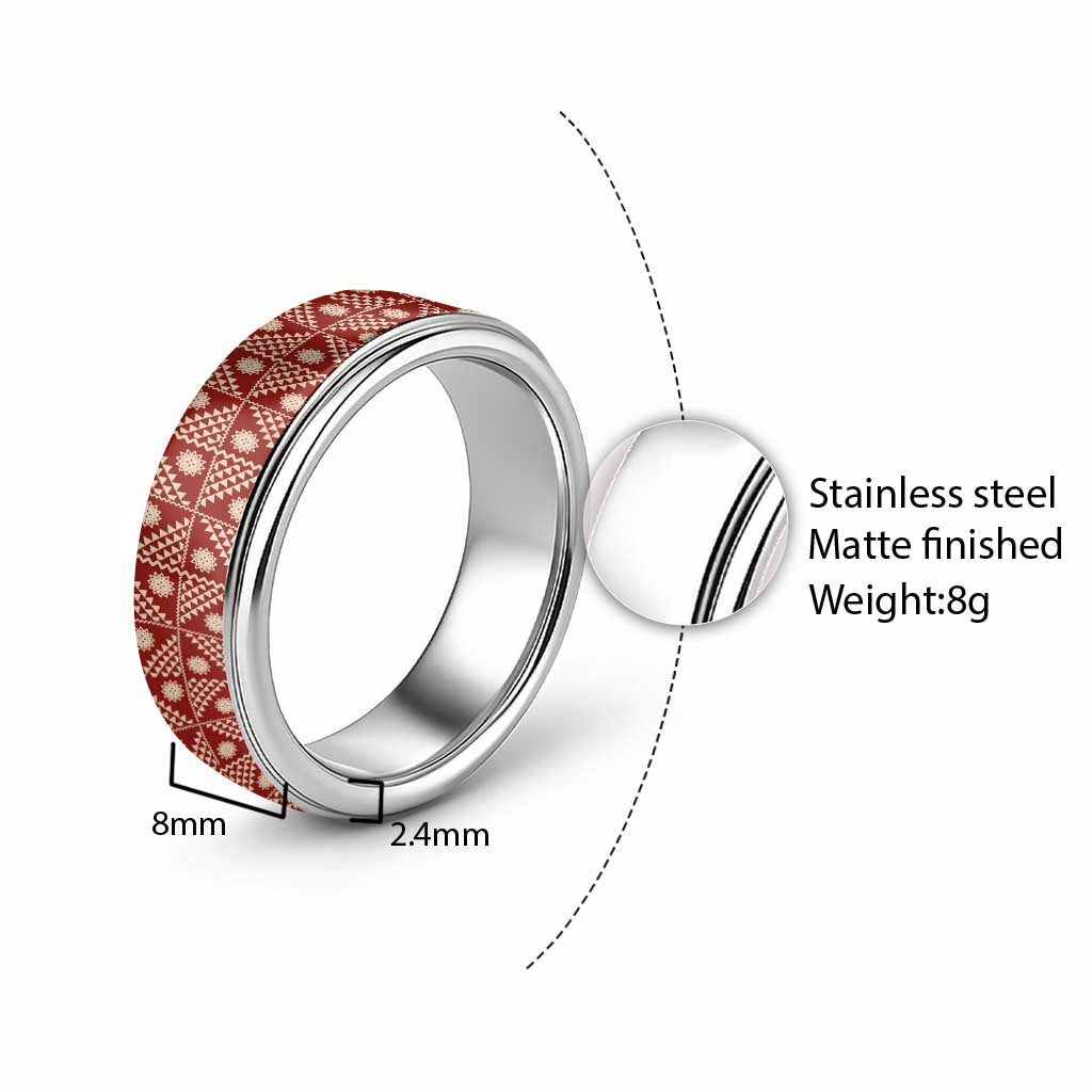 Vintage Bula Fiji Classic Ring Red Tapa Motif Traditional Island Masi LT9 - Polynesian Pride