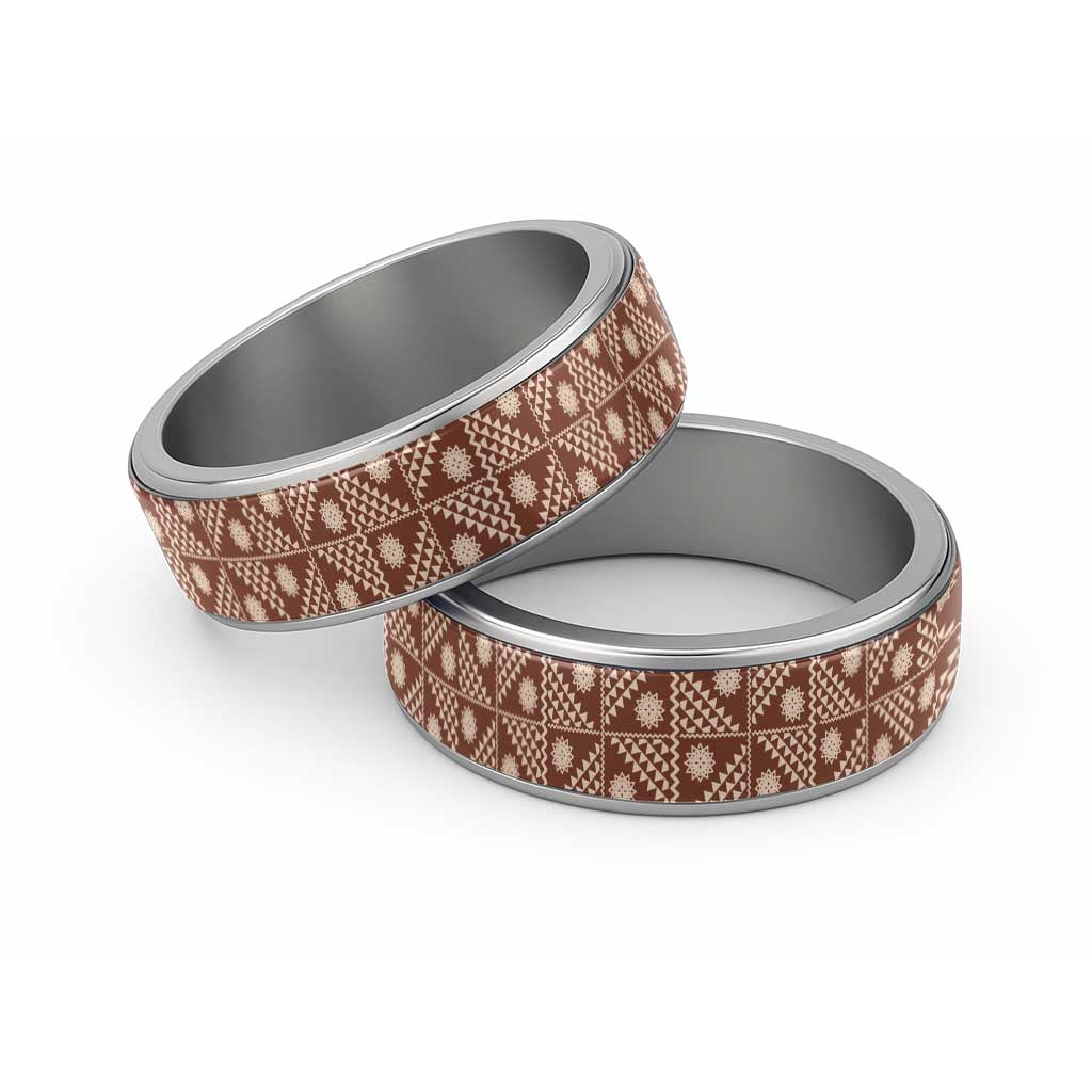 Vintage Bula Fiji Classic Ring Brown Tapa Motif Traditional Island Masi - Polynesian Pride