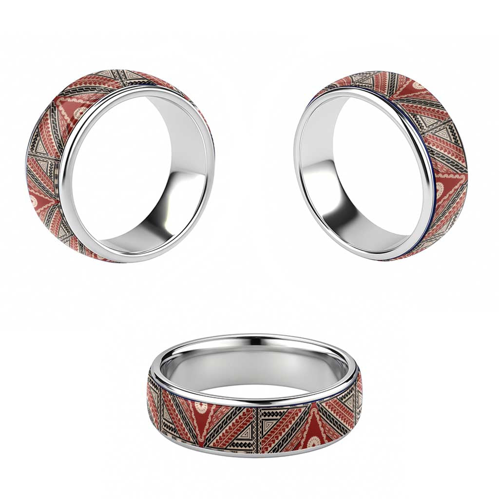 Vintage Bula Fiji Classic Ring Red Tapa Motif Fijian Tribal Masi LT9 - Polynesian Pride