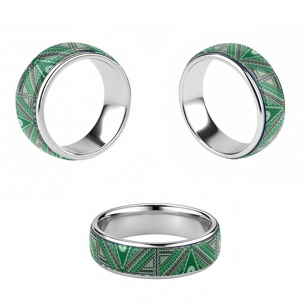 Vintage Bula Fiji Classic Ring Green Tapa Motif Fijian Tribal Masi LT9 - Polynesian Pride