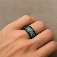 Vintage Bula Fiji Spinner Ring Green Tapa Motif Fijian Tribal Masi LT9 - Polynesian Pride